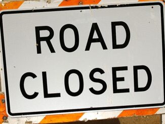 Photo shows road closed sign
