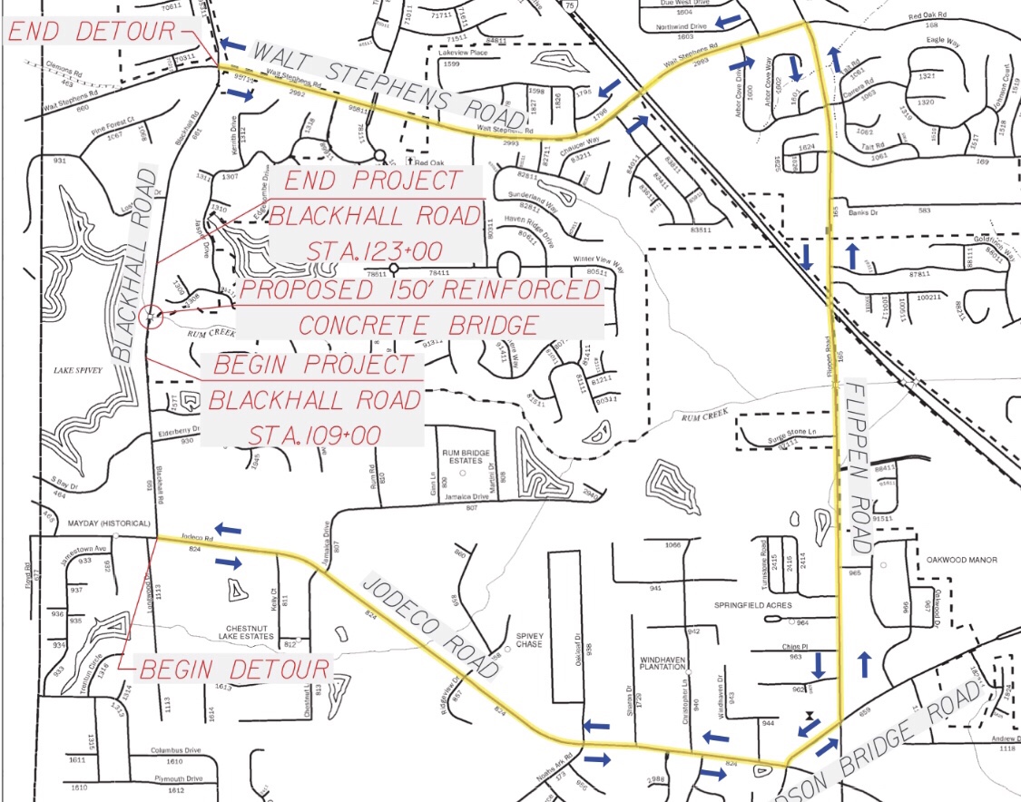 Detour map for Blackhall Road closure