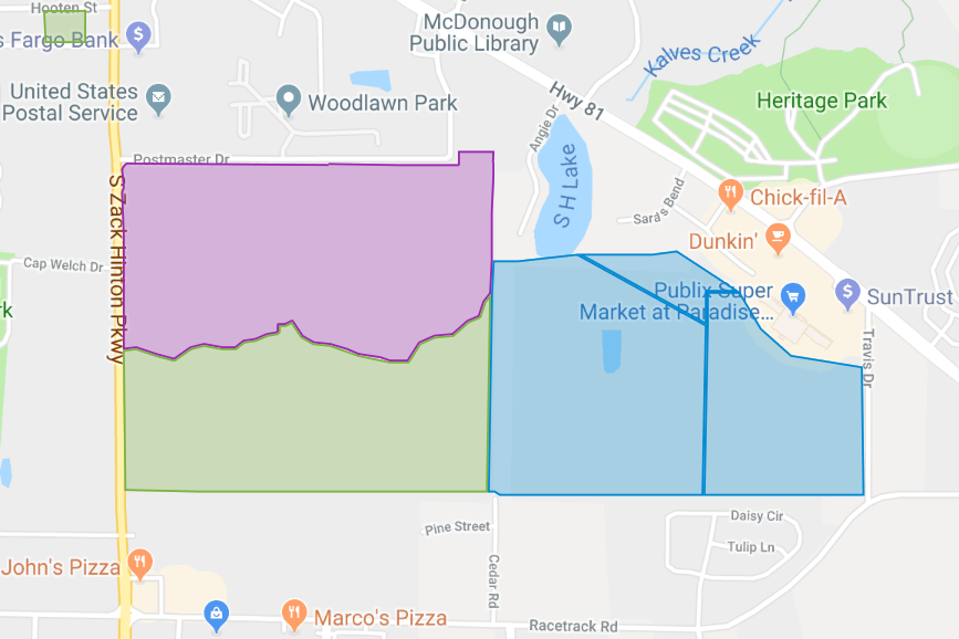 Map of proposed developments near McDonough High School (Google MyMaps)