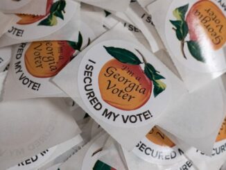 Photo of Georgia voter stickers (AJC photo / Ben Gray)
