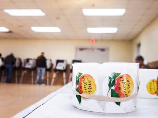 Photo of Georgia "I voted" stickers on a table