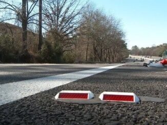 Photo of raised pavement marker on Georgia interstate (CBS 46 photo)