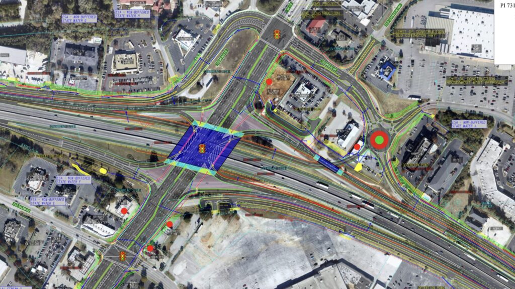 Photo of the single-point urban interchange concept layout for I-20 and SR 20 / SR 138 in Conyers (Georgia DOT photo).