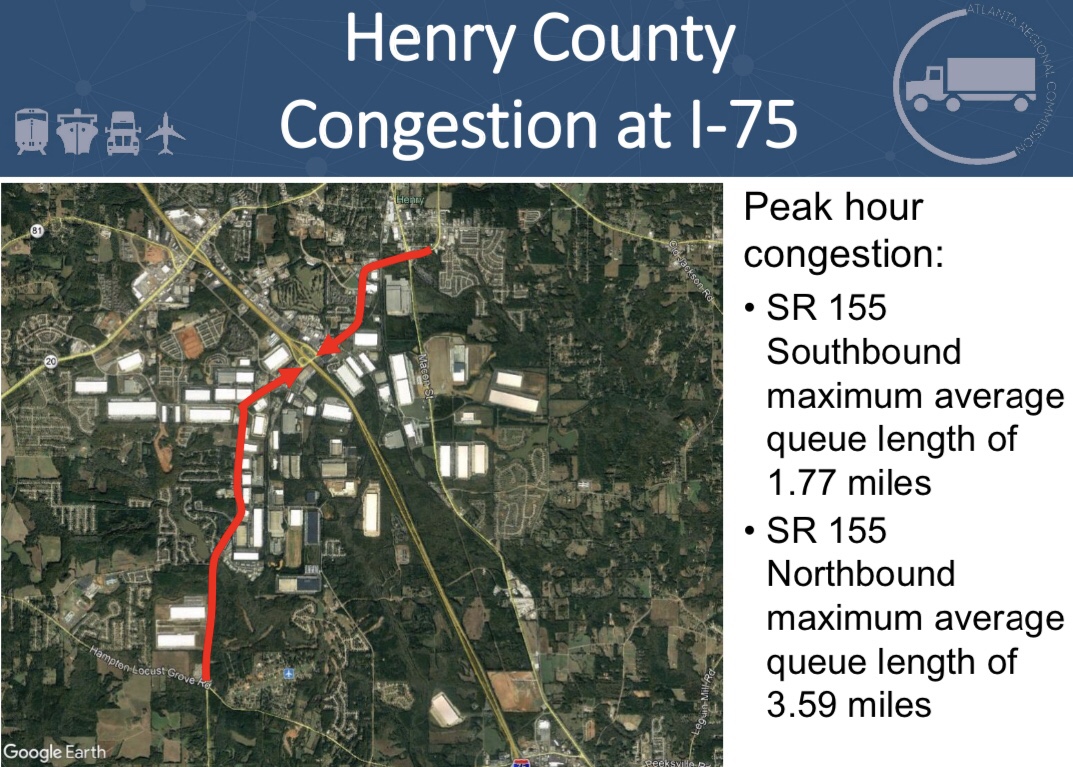 Presentation slide showing congestion queues on SR 155 (Atlanta Regional Commission photo)