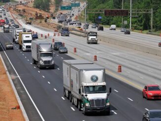 Photo of trucks on I-75 at I-675 during express lanes construction (Trucks.com photo/ Brian Hadden)