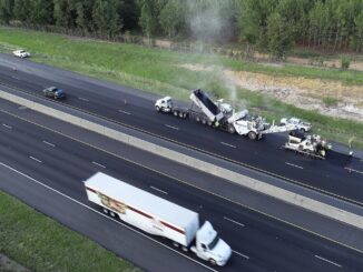 Drone photo of I-75 resurfacing in South Georgia in summer 2019 (Georgia DOT photo)