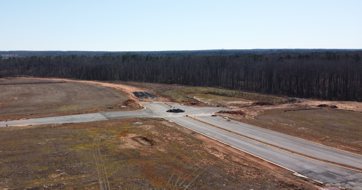 Drone photo of partially-built western parallel connector at Bridges at Jodeco (staff photo)