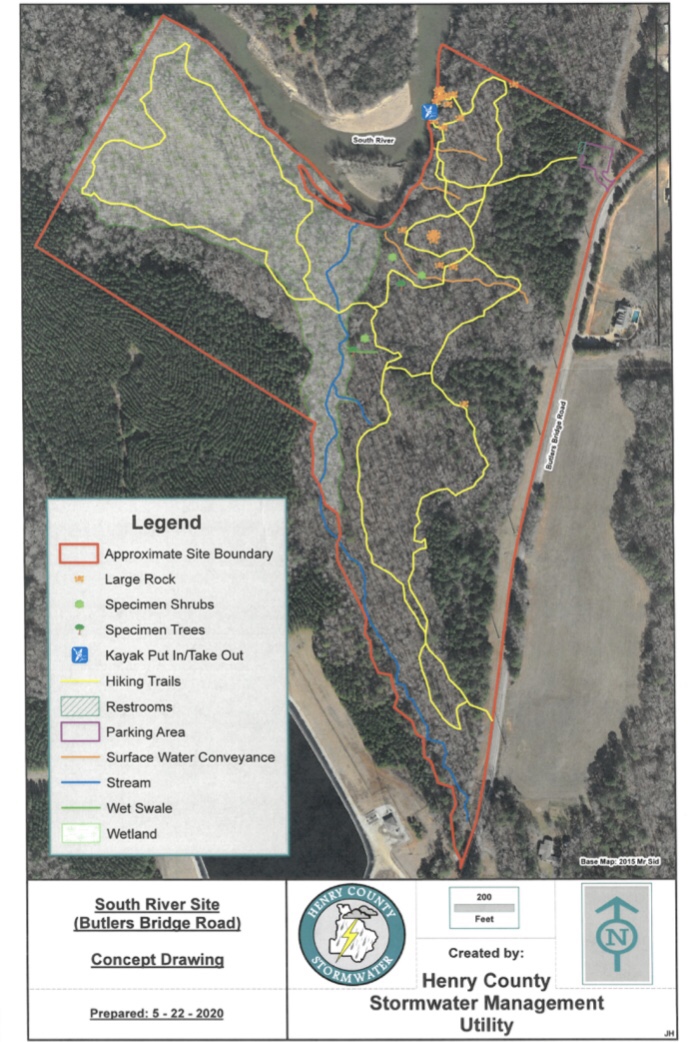 Concept trail layout for Butlerâ€™s Bridge Road (Henry County photo) 