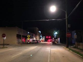 Photo shows state route 42 / Macon Street at Sloan Street with temporary stop signs in October 2020 (staff photo).