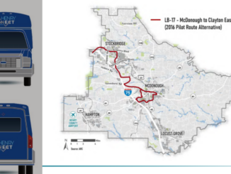 Map showing McDonough to Stockbridge local bus route as part of the transit master plan final recommendations (Henry County transit plan photo)