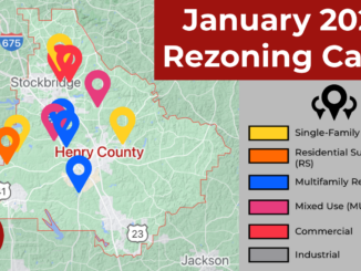 Map showing January 2022 rezoning requests for Henry County (staff photo).