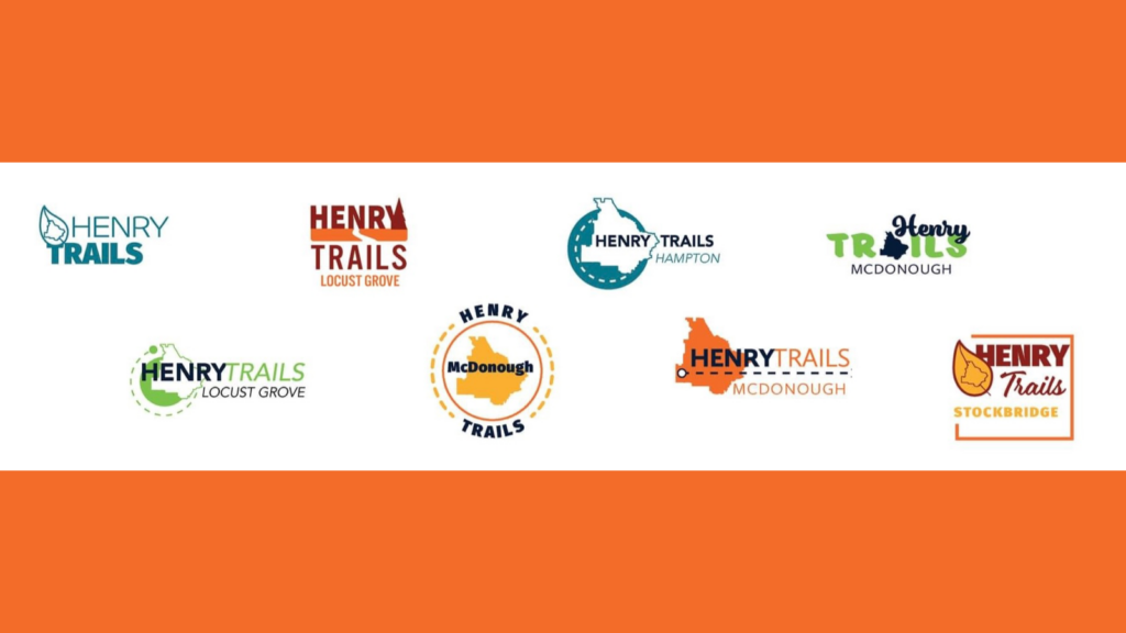 Image shows eight concept logos for Henry County trail network (Henry County photo).