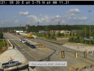 Traffic camera photo of I-75 at state route 20 / exit 218 in May 2022 (Georgia DOT photo).