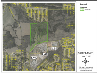 Aerial map showing Walker Drive and the Luella school cluster (Henry County photo).
