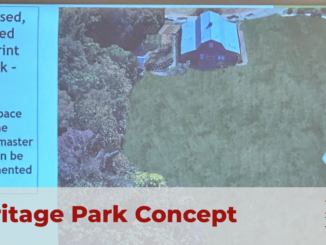 Photo showing Heritage Park concept with green space in the place of the current historic village (Clayton Carte photo).