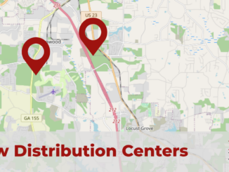 Map showing the location of new distribution centers approved in October 2022. Locations are Bethlehem Road east of I-75, and state route 155 near Walker Drive. (OpenStreetMap photo)