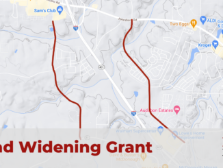 Map of the McDonough area with highlights on Mill Road and Willow Lane; overlay text says “Road Widening Grant” (Google MyMaps photo).