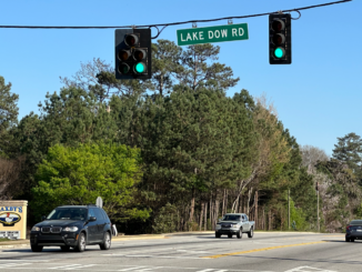 Photo showing the intersection of state route 81 at Lake Dow Road, looking east past Zaxby’s (Clayton Carte photo).