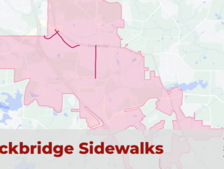 Map shows location of four sidewalk projects by the city of Stockbridge; the city approved a design contract for each project in February 2023 (Google MyMaps photo).