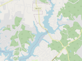 Map showing state route 212 bridge at Lake Jackson (OpenStreetMap photo).