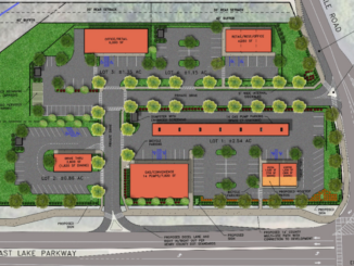 Concept site plan for East Lake Parkway gas station and commercial space (Royal Seven LLC photo).