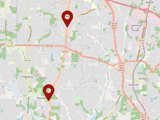 Map showing state route 85 widening project south of Riverdale, from Roberts Road to SR 279 (OpenStreetMap photo).