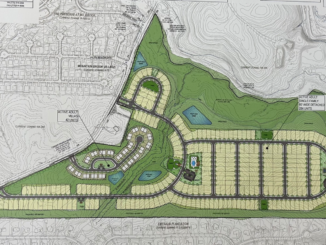 Photo shows concept layout for proposed Wade Farm subdivision on Turner Church Road, dated August 2023 (Moore Bass Consulting photo).