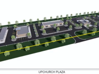 Architectural rendering showing future retail space at SR 81 and Upchurch Road (GM Architect photo).