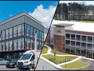Photos showing two concept self-storage businesses at SR 81 and Lake Dow Road in McDonough (Your Storage Units / Barnes Gibson Partners Architects photos).