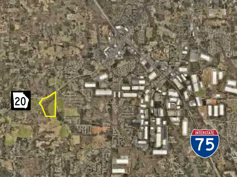 Map shows Rocky Creek Road data center property in relation to McDonough and I-75 (Henry County qPublic photo).