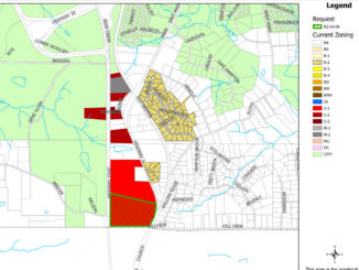 Map shows the current zoning for properties within the vicinity of US 19 / 41 and Minter Drive in Hampton, as of June 2024. A large portion of land west of US 19 / 41 is located within Hampton city limits. (Henry County photo)