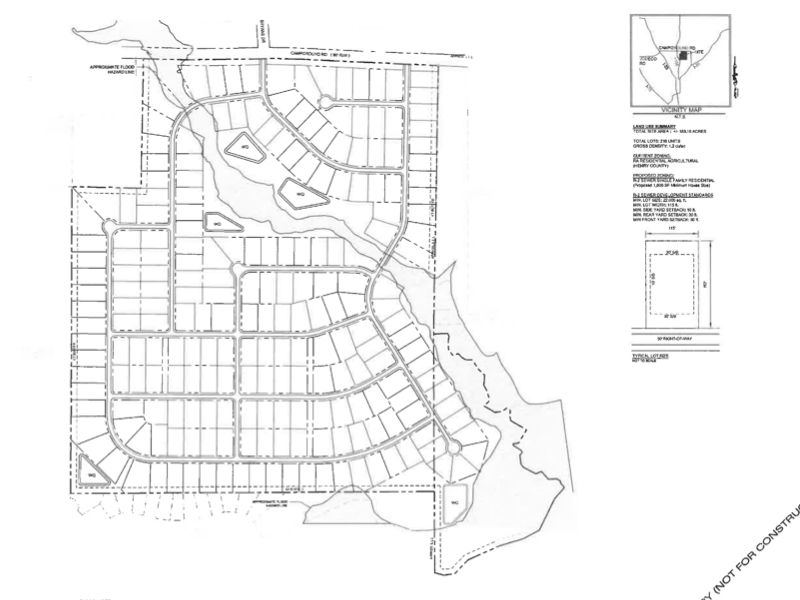 Photo shows the 2021 site plan for a new subdivision on Campground Road (Falcon Design Consultants photo).