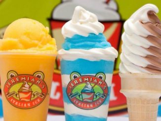 Photo shows an italian ice and ice cream cone from Jeremiah’s Italian Ice (company photo).