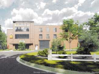 Photo shows a front elevation rendering for Your Storage Units Lake Dow McDonough (Moore Bass Consulting photo).