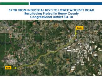 Map of the State Route 20 resurfacing 2024 from Lower Woolsey Road to I-75 (Georgia DOT photo).