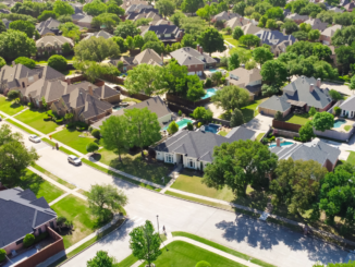 Photo shows an aerial view of a subdivision (stock photo).
