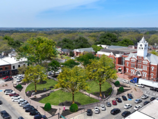 Aerial photo shows the McDonough Square and Henry County Courthouse (Lennar photo).
