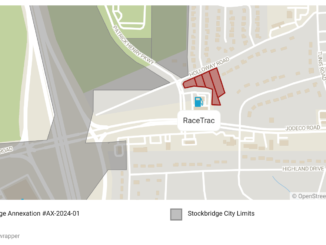 Map shows the location of Stockbridge annexation #AX-2024-01 on Holloway Road (Clayton Carte / MHF News map created with Datawrapper).