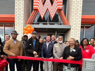 Photo shows Whataburger team members, Stockbridge and Henry County officials at the Whataburger on Jodeco Road ribbon cutting (Stockbridge photo).