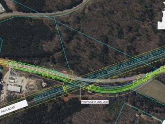 Photo shows the concept layout for the SR 42 bridge replacement between Bethlehem Road and Harris Drive (Georgia DOT photo with insert map added by Henry Reporter / insert map created with Datawrapper).