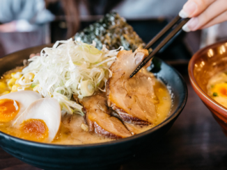 Photo shows a bowl of Japanese ramen (Minano Ramen photo).