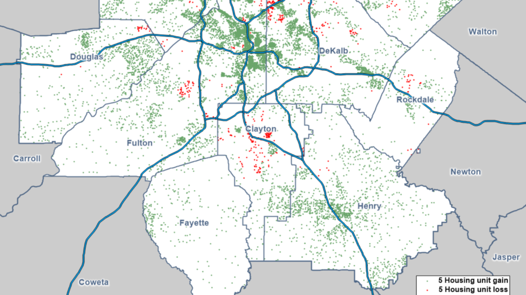 Map shows the change in the number of housing units within metro Atlanta from 2020 to 2024 (Atlanta Regional Commission graphic).