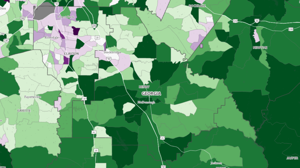Map shows the change in the number of housing units in Henry County from April 2020 to November 2024 (US Census Bureau map).