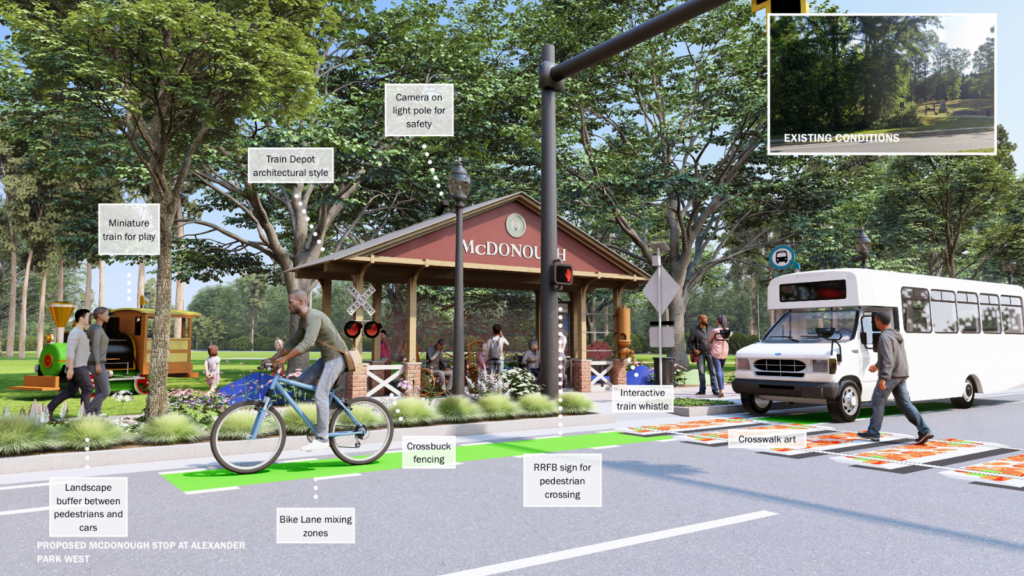 Image shows a concept for public art at the Alexander Park West bus stop (Henry County photo).