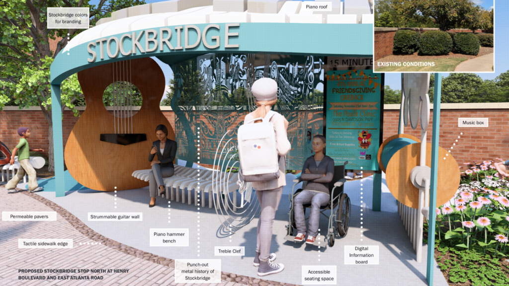 Image shows a concept for public art at the North Henry Blvd at Stockbridge City Hall bus stop (Henry County photo).
