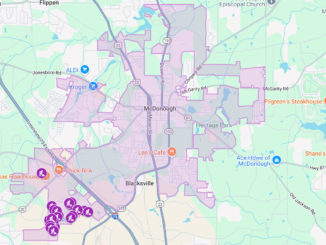 Map shows the location of road resurfacing for Avalon subdivisions within the city of McDonough (Clayton Carte / The Henry Reporter map created with Google MyMaps).