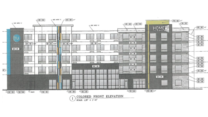 Tru Home2 Hilton Locust Grove Architectural rendering for Tru and Home2 hotel in Locust Grove (Golden Eye Hospitality photo).