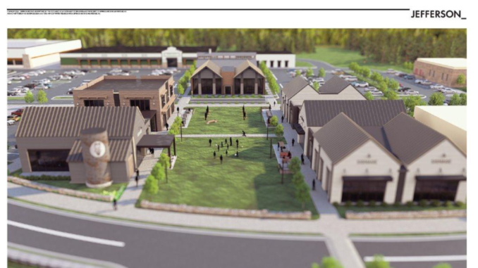Image shows an architectural concept for The Villages at Ola retail space (Jefferson Architecture photo).