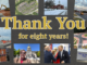 collage of various pictures with the message “Thank you for eight years!”